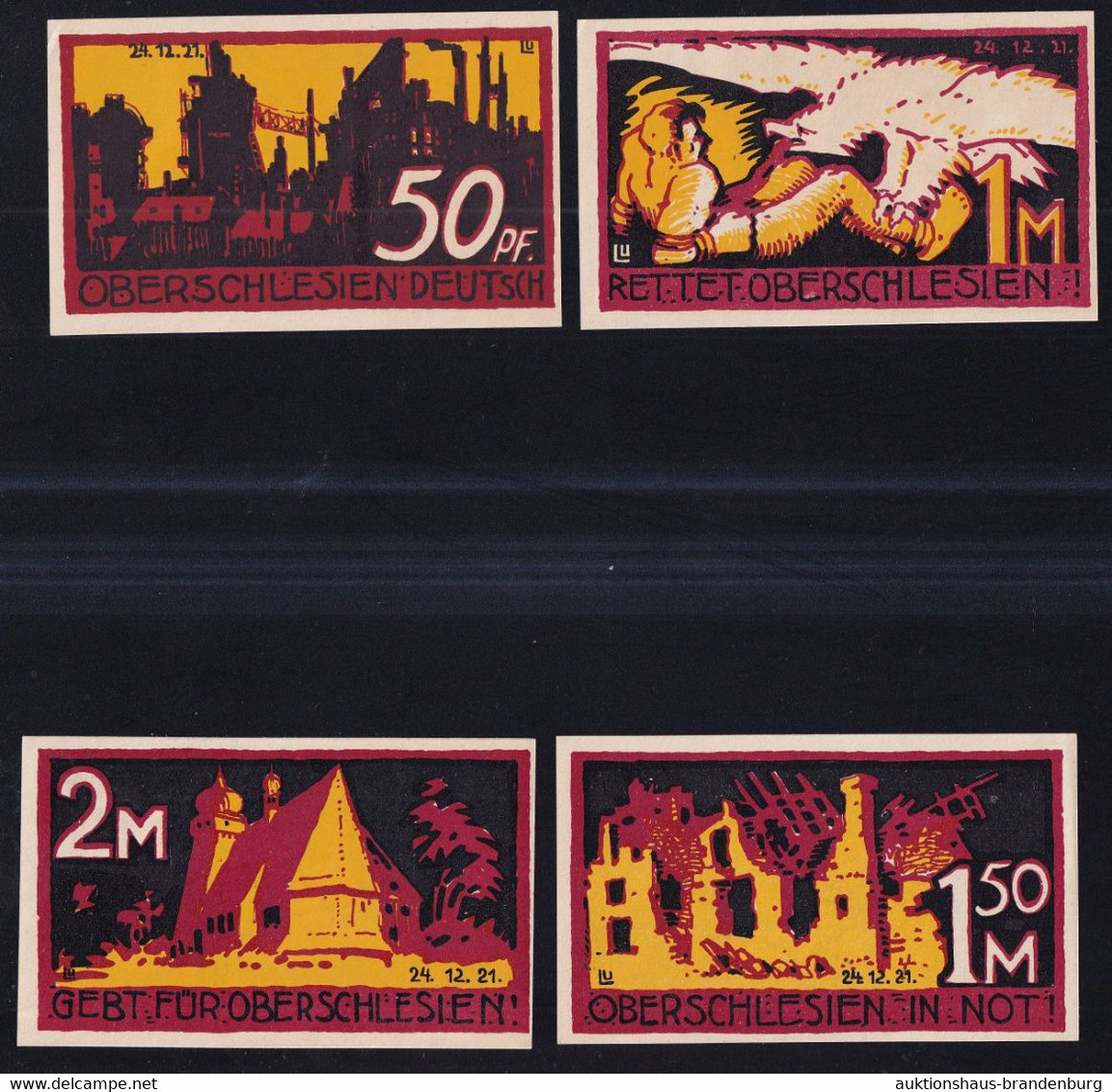 4x Helmstedt: 50 Pfg., 1 Mark, 1,50 + 2 Mark 24.12.1921 - Rotes Kreuz - Collections