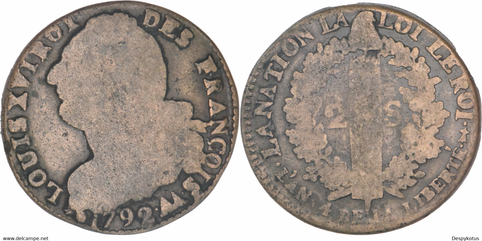 France - 1792 - Louis XVI - 2 Sols Au Faisceau Type FRANCOIS - Metz (AA) - 23.1g-32.7mm - 12-005|FG1A6 - 1792-1975 Convenzione Nazionale