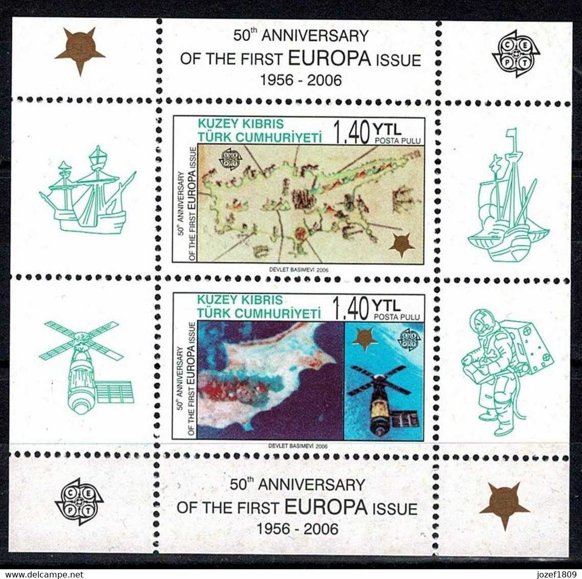 Cyprus (Turkish Republic) Space 2006 CEPT, 50 Years Europa, Re-print Europa Stamp ISY 92 With Overprint Gold Ink - Other & Unclassified