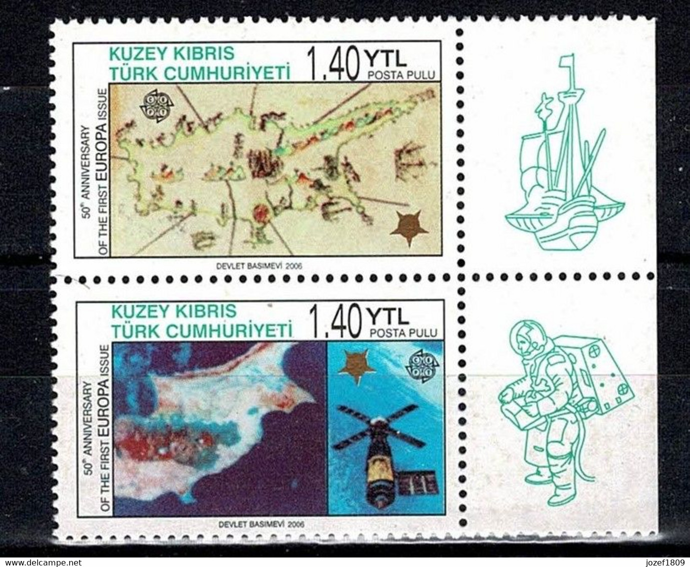 Cyprus (Turkish Republic) Space 2006 CEPT, 50 Years Europa, Re-print Europa Stamp ISY 92 With Overprint Gold Ink, Stamps - Sonstige & Ohne Zuordnung