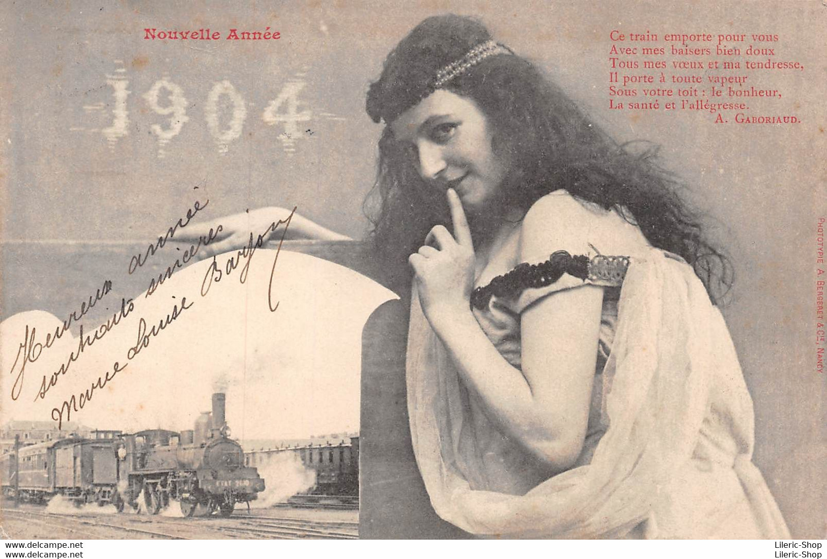 Nouvelle Année 1904 Jeune Femme Train Ce Train Emporte Pour Vous ...A Gaboriaud  - BERGERET CPA 1903 ♦♦♦ - Nouvel An