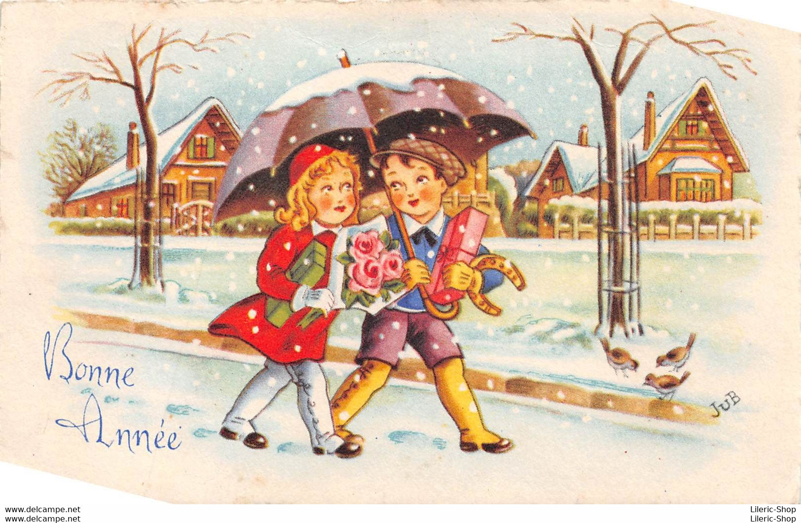 Bonne Année - Enfants - Cpsm Illustrée Par Jub - Fleurs Cadeaux Fer à Cheval ♥♥♥ - Nouvel An