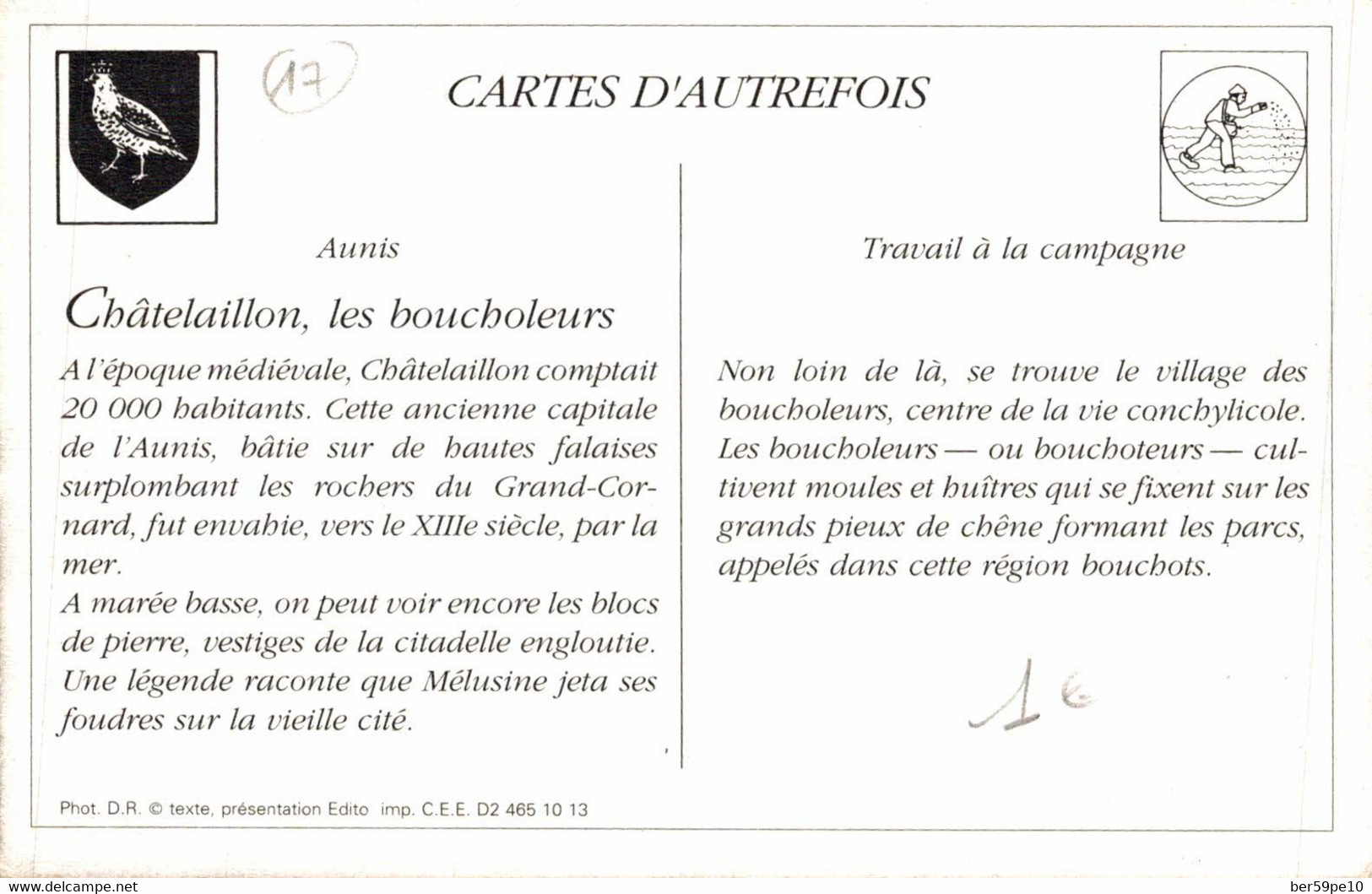 CARTE D'AUTREFOIS TRAVAIL A LA CAMPAGNE AUNIS CHATELAILLON LES BOUCHOLEURS - Poitou-Charentes