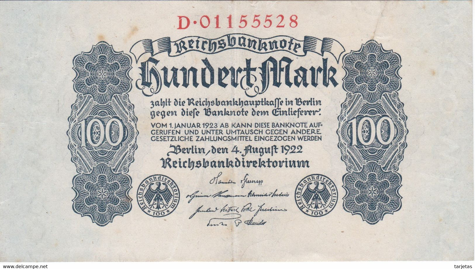 BILLETE DE ALEMANIA DE 100 MARK DEL AÑO 1922 CALIDAD EBC (XF) (BANKNOTE) - 100 Mark