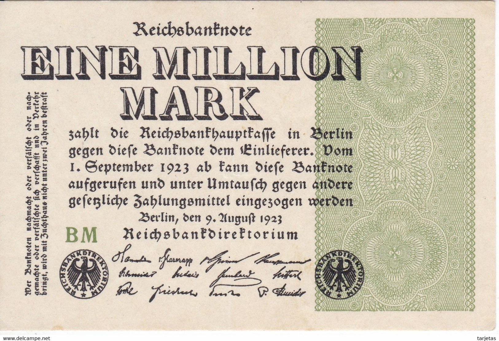 BILLETE DE ALEMANIA DE EINE MILLION MARK DEL AÑO 1923 CALIDAD EBC (XF) (BANKNOTE) - 1 Mio. Mark