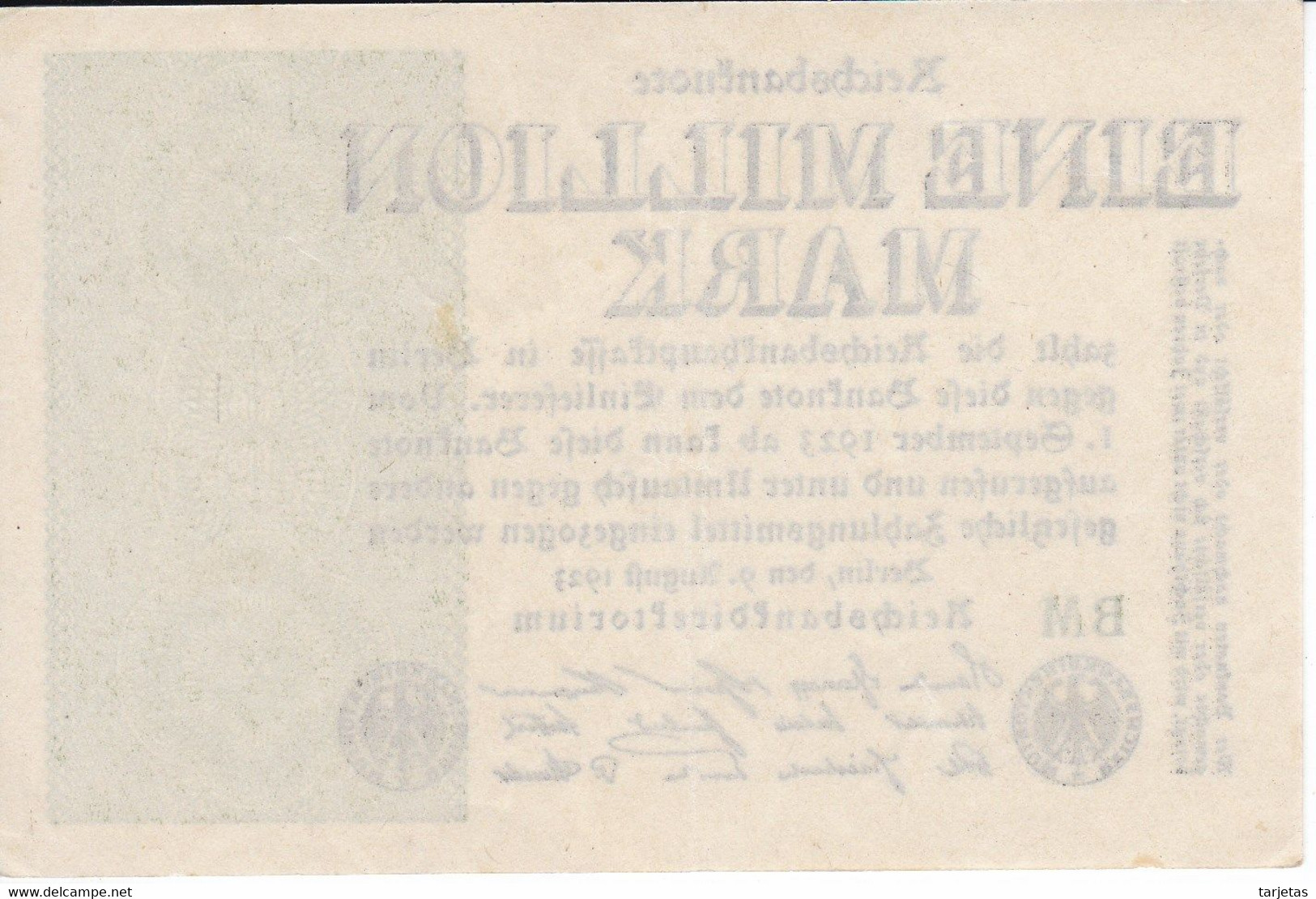 BILLETE DE ALEMANIA DE EINE MILLION MARK DEL AÑO 1923 CALIDAD EBC (XF) (BANKNOTE) - 1 Miljoen Mark