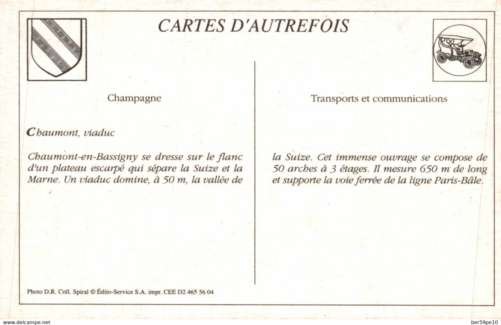 CARTE D'AUTREFOIS TRANSPORTS ET COMMUNICATIONS CHAMPAGNE CHAUMONT VIADUC - Champagne-Ardenne