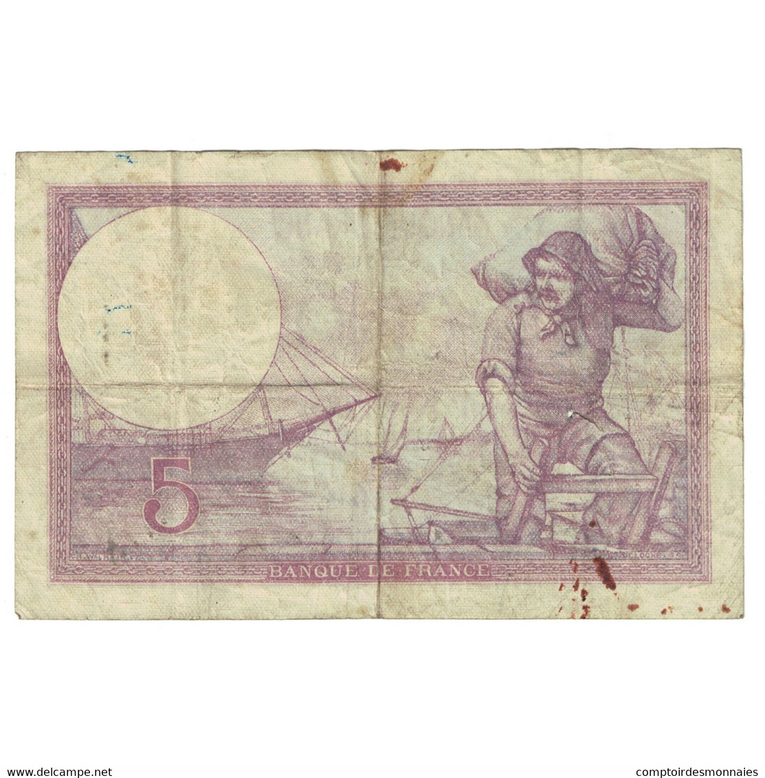 France, 5 Francs, Violet, 1940, A.51341, B+, Fayette:04.16, KM:83 - 5 F 1917-1940 ''Violet''