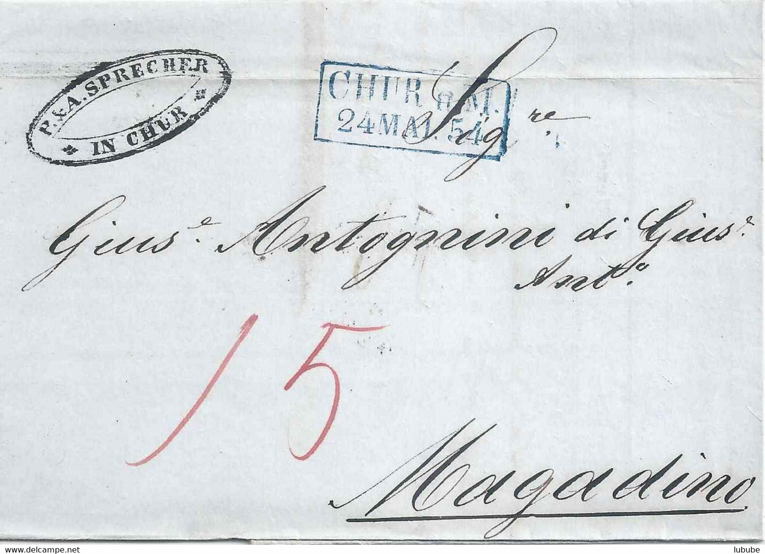 Faltbrief  "Sprecher, Spedition, Chur" - Magadino         1854 - Storia Postale