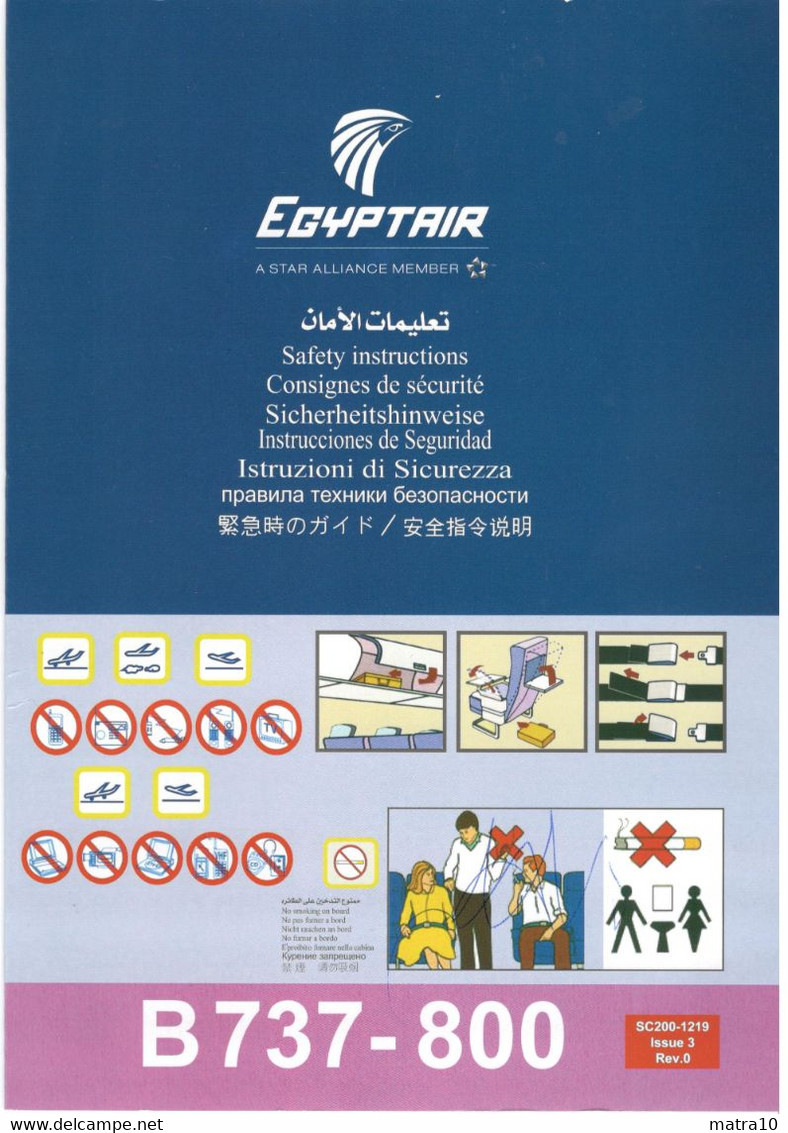 EGYPTAIR B737 - 800 Version  SC200-1219  Consignes De Sécurité Safety Instructions Scheda Sicurezza Medidas De Seguridad - Consignes De Sécurité