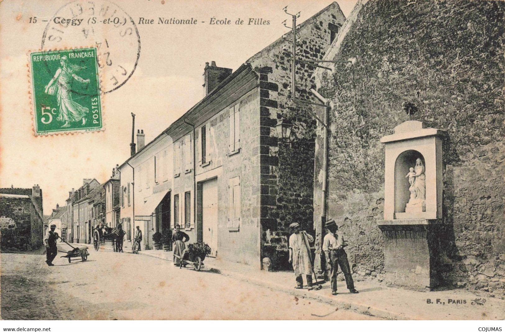 95 - CERGY - S01298 - Rue Nationale - Ecole De Filles - Brouette - Attelage - En L'état - Déchirée - L1 - Cergy Pontoise