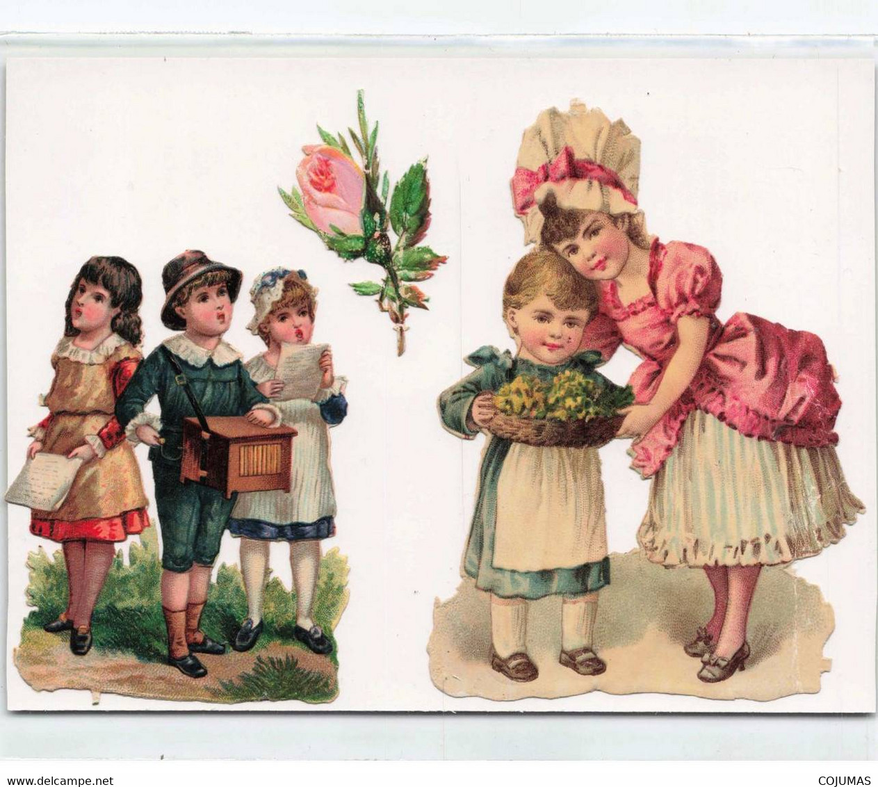 DECOUPIS - S01419 - Ensemble De 3 Découpis - Enfants Jouant De La Musique - Chantant - Fleur - Rose  -Support 15x10cm-L1 - Children