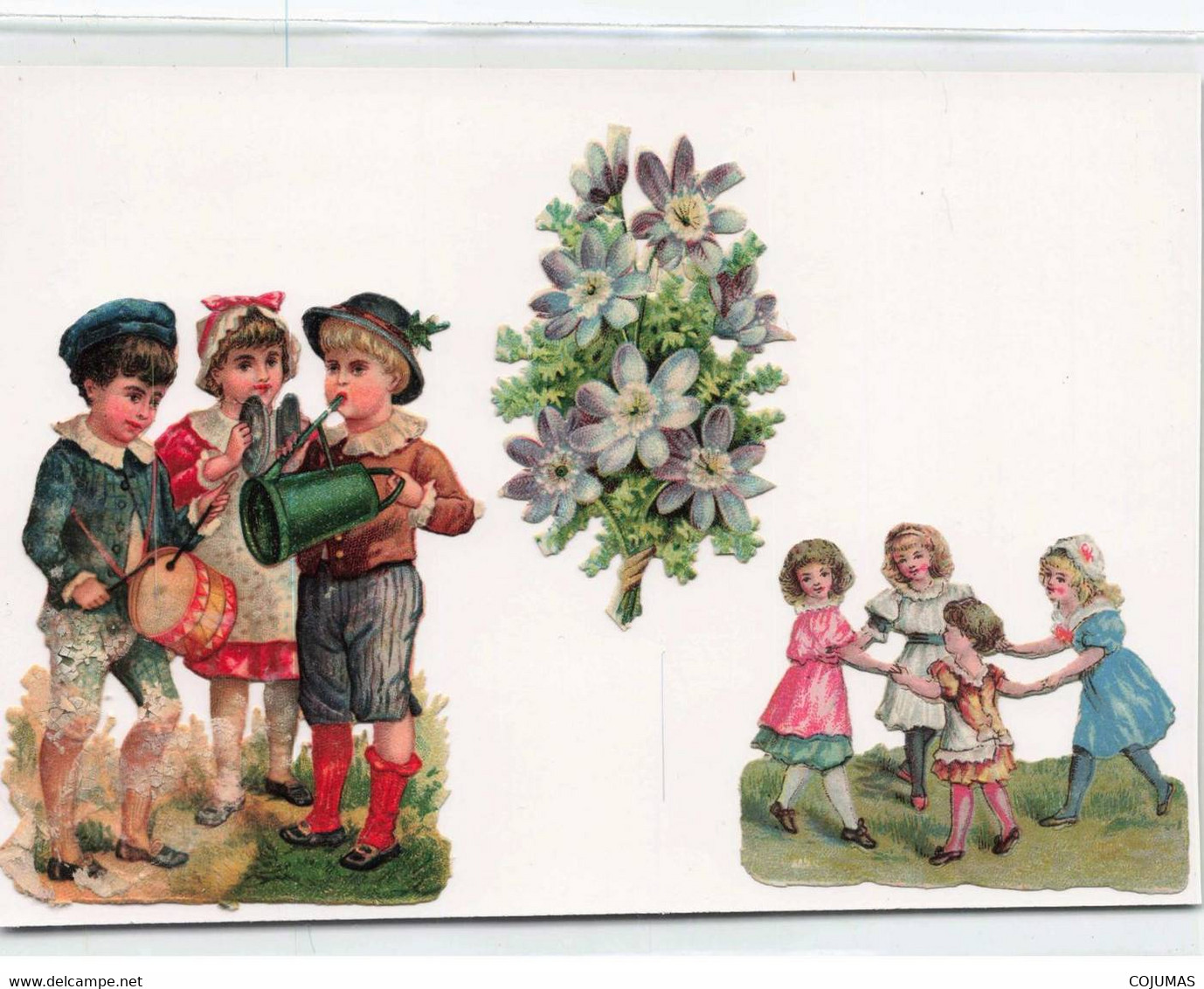 DECOUPIS - S01430 - Ensemble De 3 Découpis - Enfants Jouant De La Musique - Faisant La Ronde - Fleurs-Support 15x10cm-L1 - Children