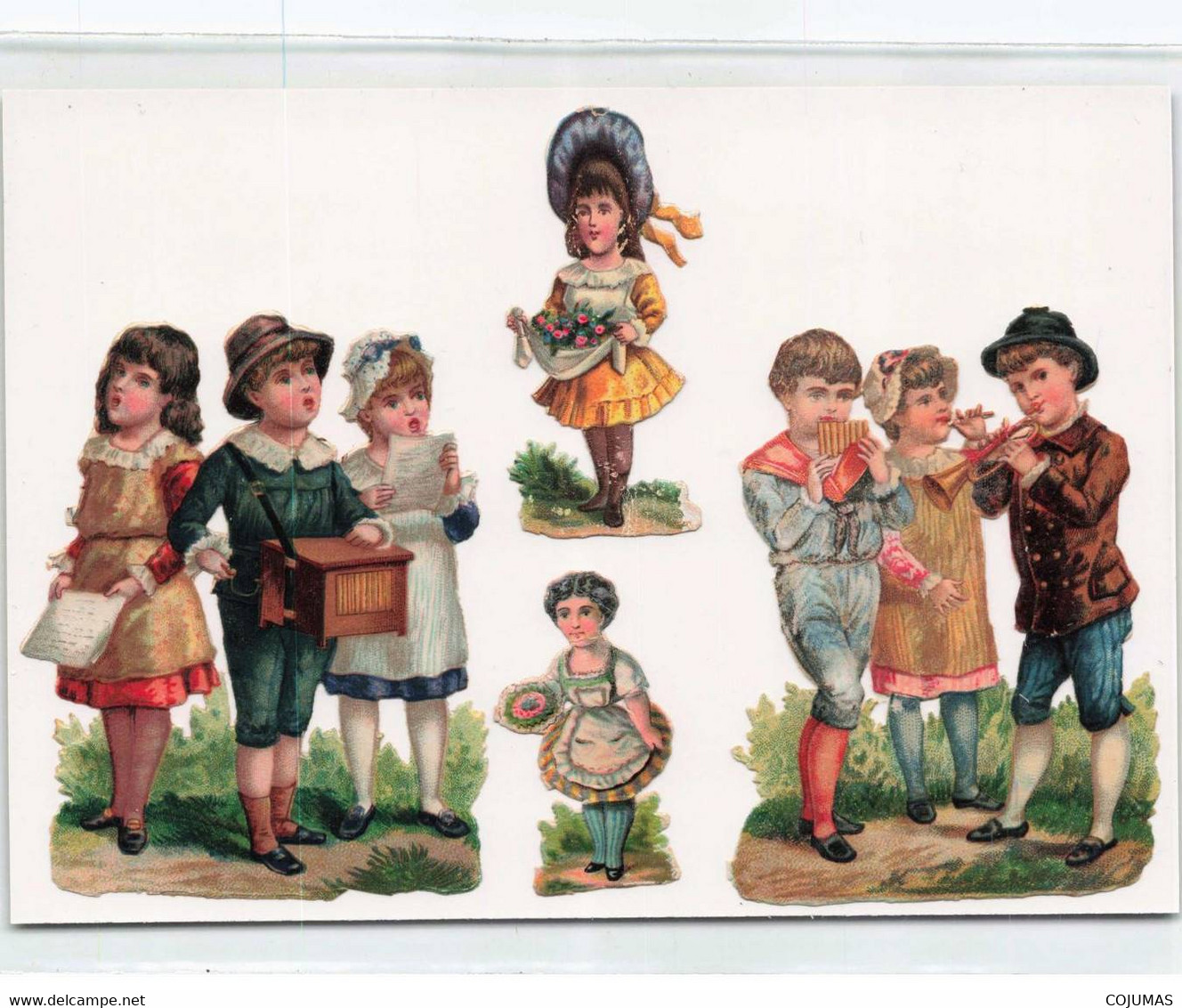 DECOUPIS - S01431 - Ensemble De 4 Découpis - Enfants Jouant De La Musique - Fillettes Avec Des Fleurs-Support 15x10cm-L1 - Kinder