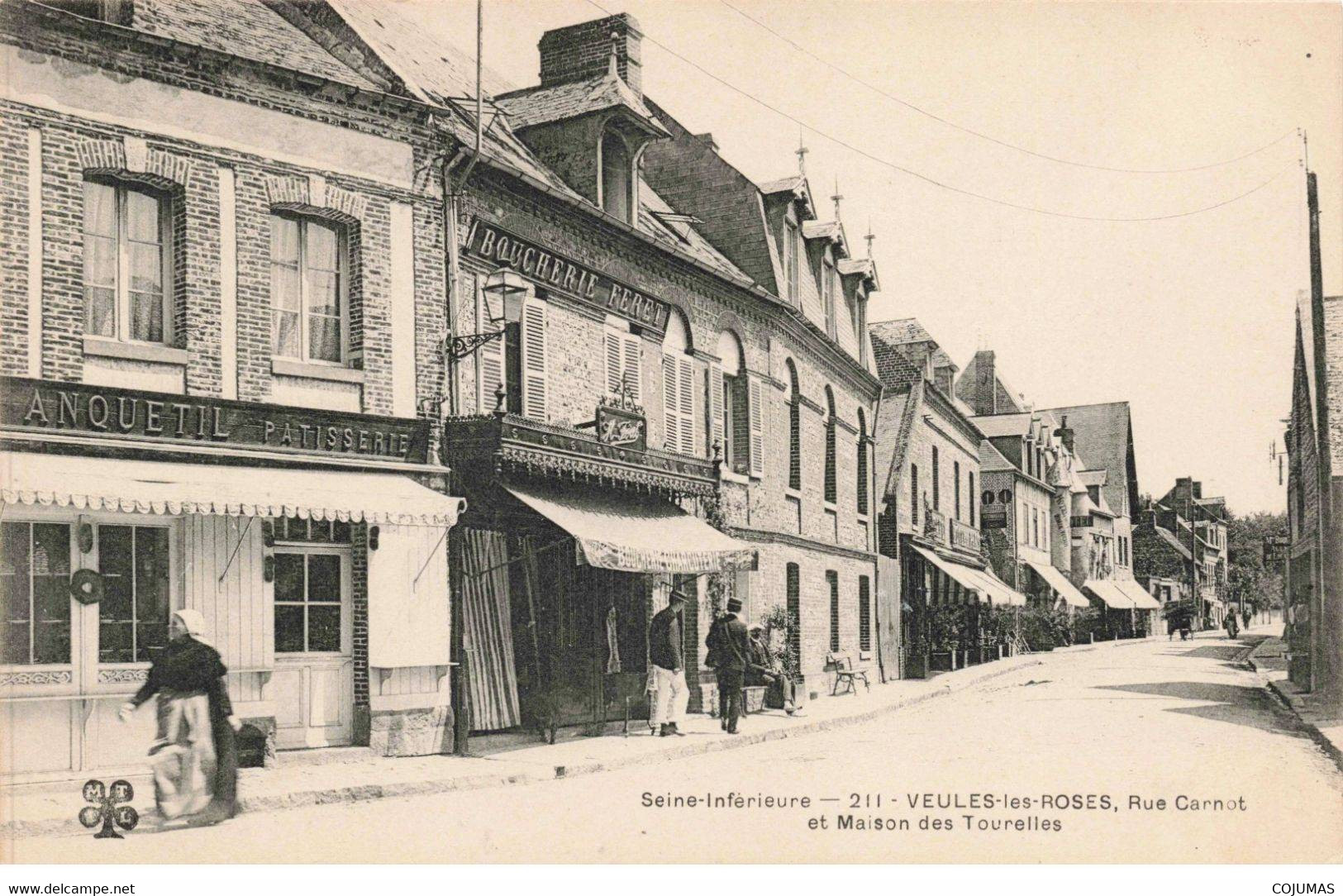 76 - VEULES LES ROSES - S04018 - Rue Carnot Et Maison Des Tourelles - Pâtisserie Anquetil - Boucherie Feret - L1 - Veules Les Roses