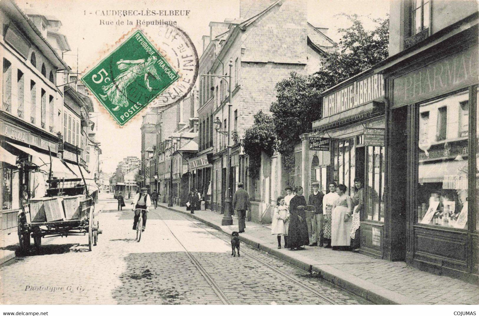 76 - CAUDEBEC LES ELBEUF - S04025 - Rue De La République - Imprimerie - Librairie - Pharmacie Duval - Commerces - L1 - Caudebec-lès-Elbeuf