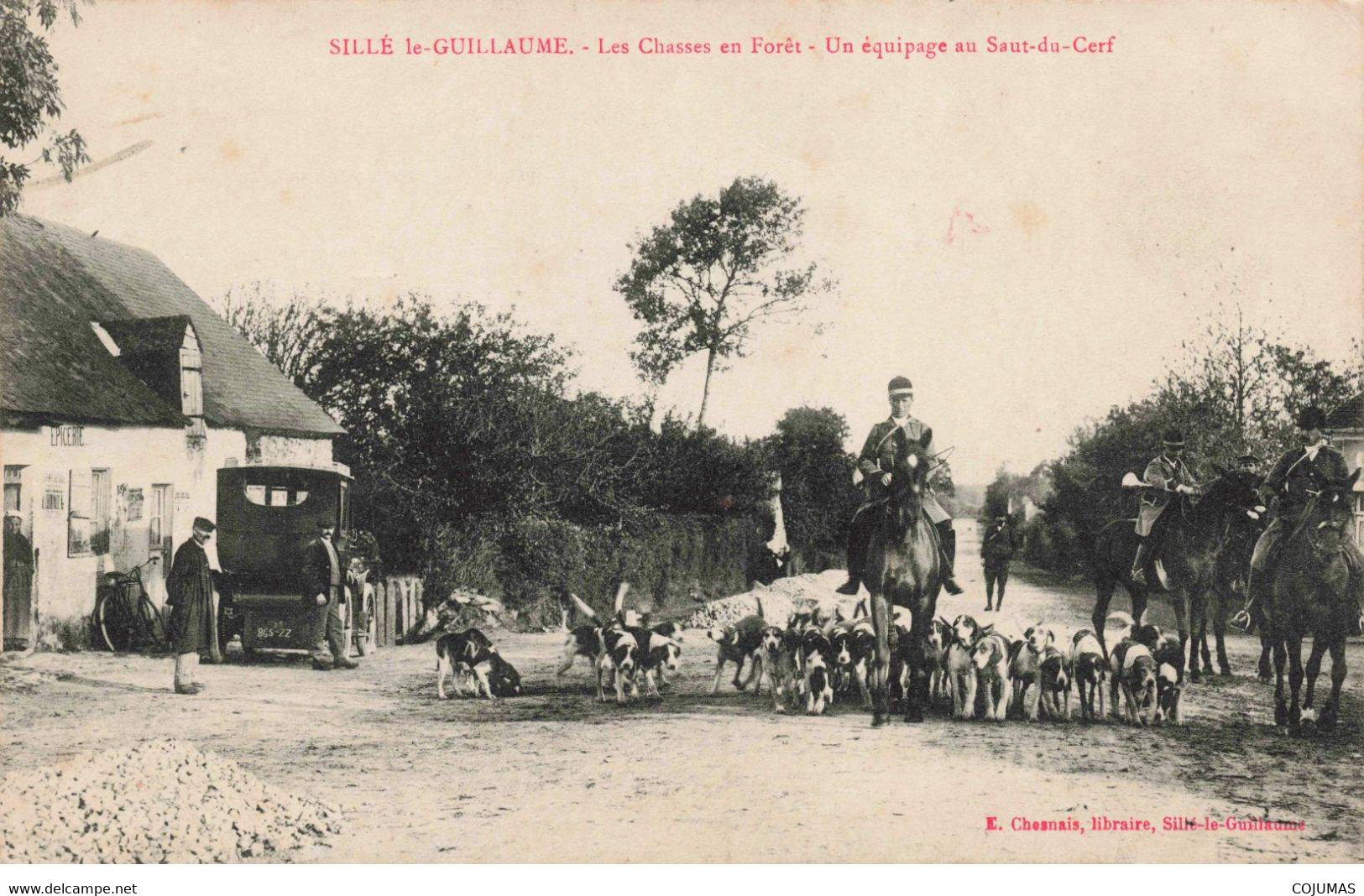 72 - SILLE LE GUILLAUME - S01555 - Un Equipage Au Saut Du Cerf - Chasse En Forêt Chasse à Courre - Automobile - L1 - Sille Le Guillaume