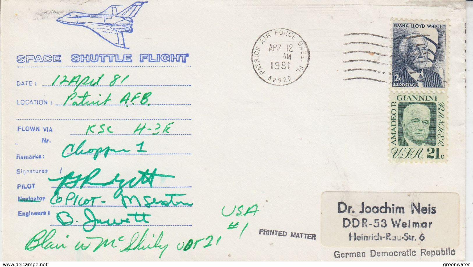 USA Cover Space Shuttle Flight Signatures Ca Patrick Air Force APR 12 1981 (WX157) - América Del Norte