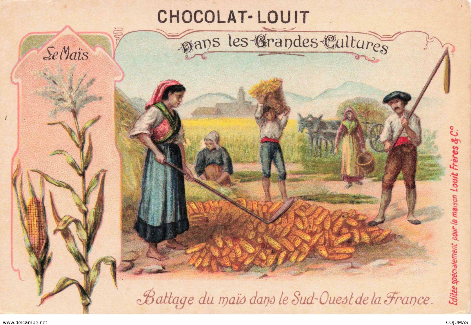CHROMOS - S00923 - Chocolat Louis - Battage Du Maïs Dans Le Sud-Ouest De La France - Anes - 10,5x7cm Env - L1 - Louit