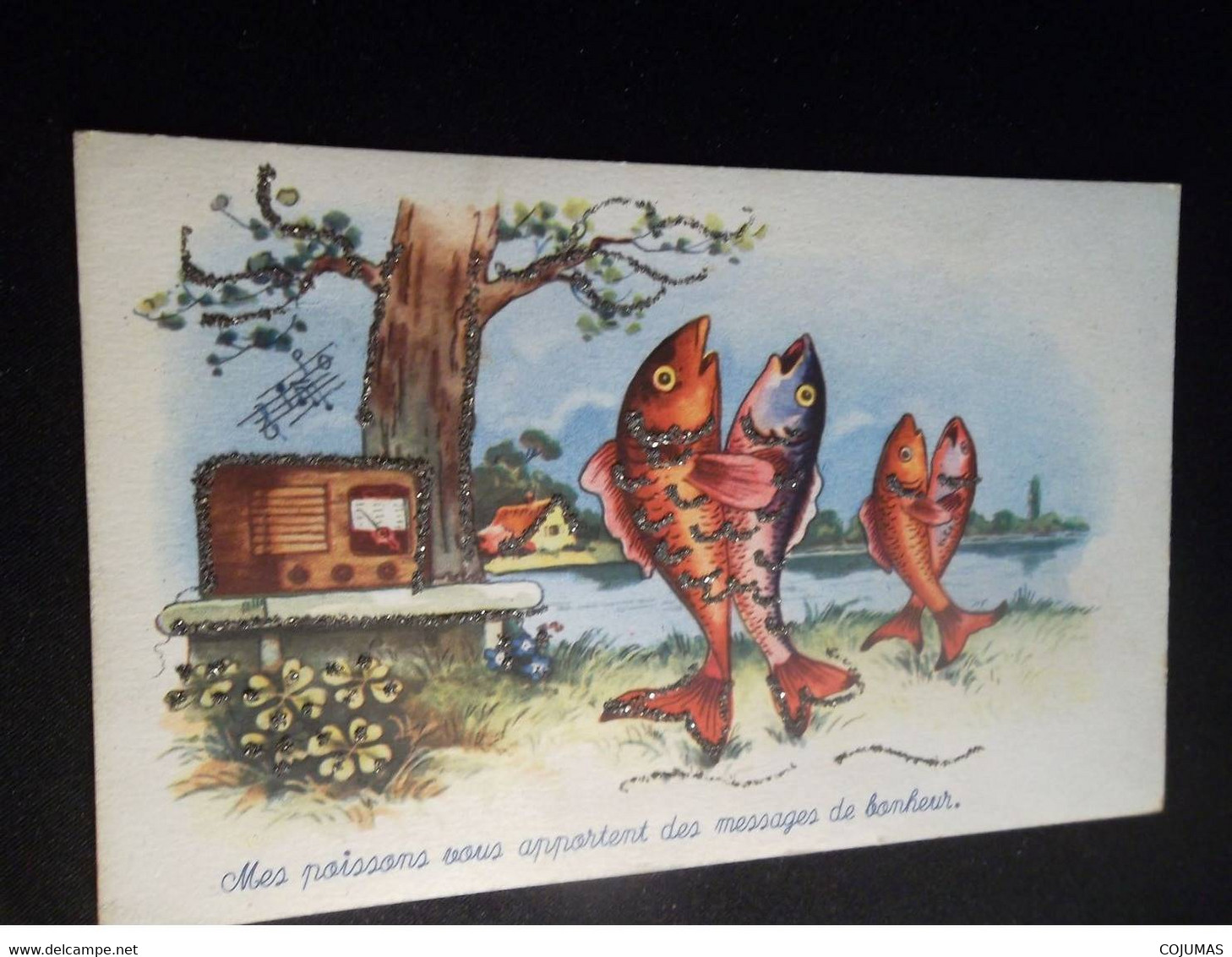 1er AVRIL - S00019 - Paillettes - Poissons - Transistor - Trèfles - Maisons - Mes Poissons Vous Apportent Le Bonheur ! - 1er Avril - Poisson D'avril