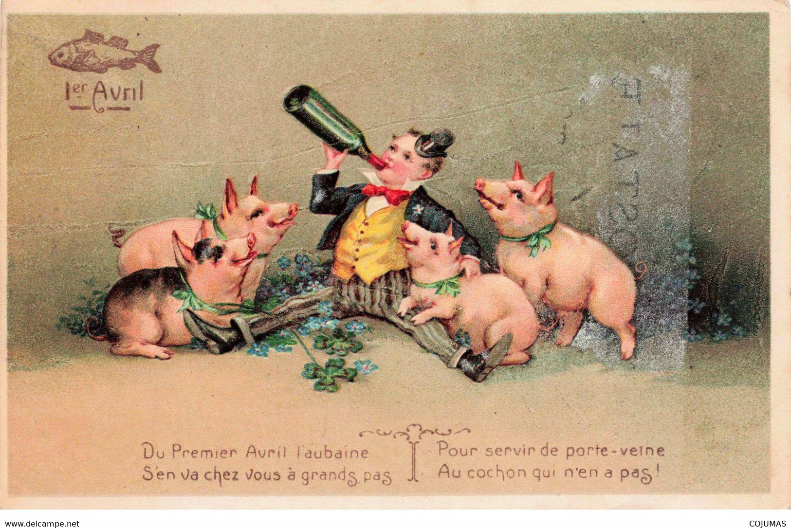 1ER AVRIL - S02562 - Homme Buvant à La Bouteille - Cochons - En L'état - L2 - 1er Avril - Poisson D'avril