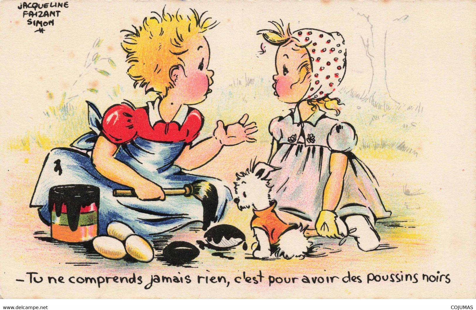 ILLUSTRATEUR - S01958 - Faizant - Enfants Peignant Des œufs En Noir - Fillette  - Chiens - Peinture - L1 - Faizant