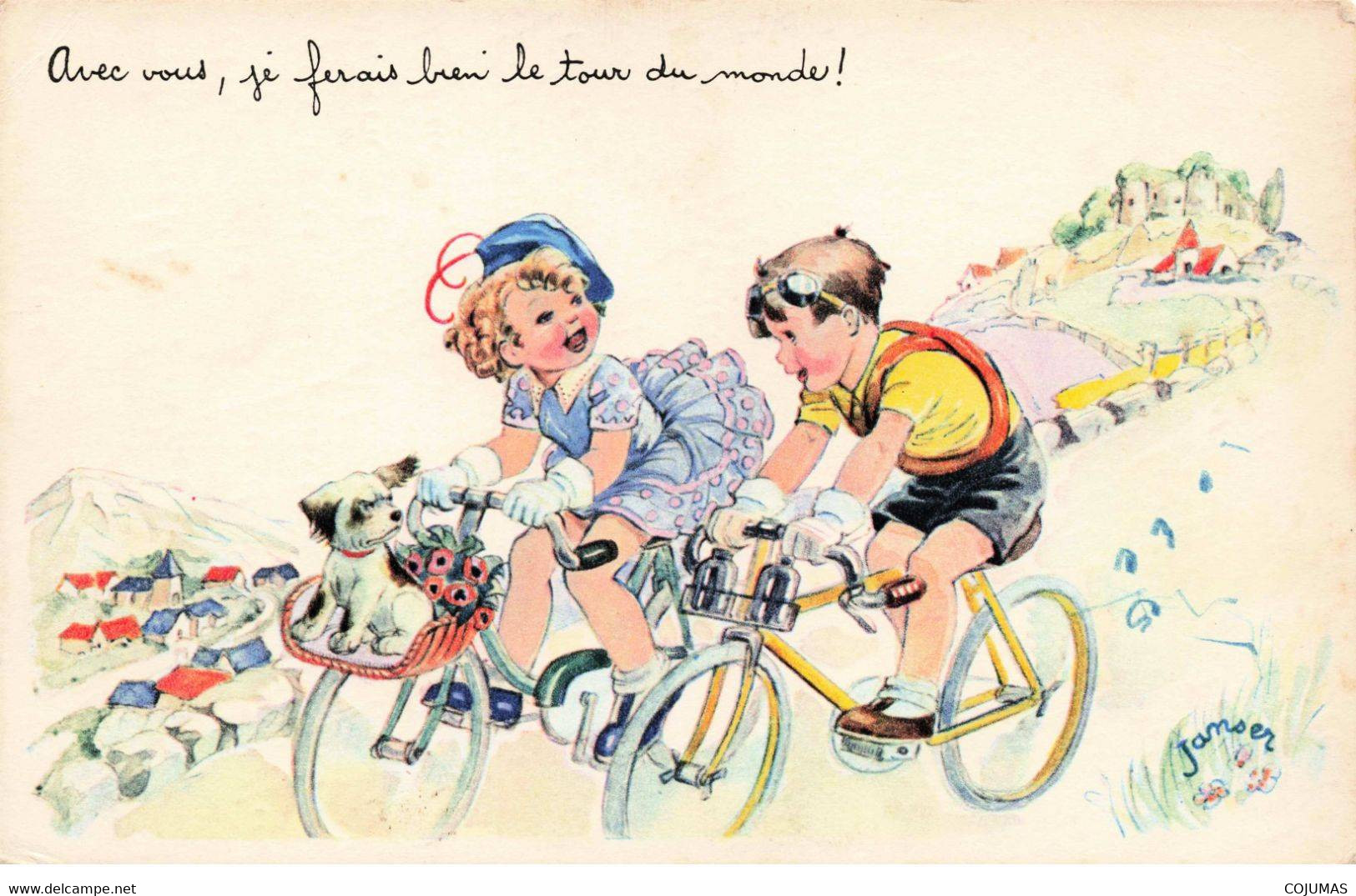 ILLUSTRATEUR - S01971 - Janser - Enfants Faisant Du Vélo - Chien Dans Un Panier - L1 - Janser