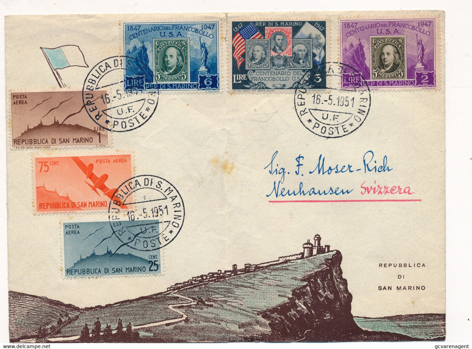 SAN MARINO  ENVELOPPE 1951  A NEUHAUSEN  SVIZZERA - Covers & Documents