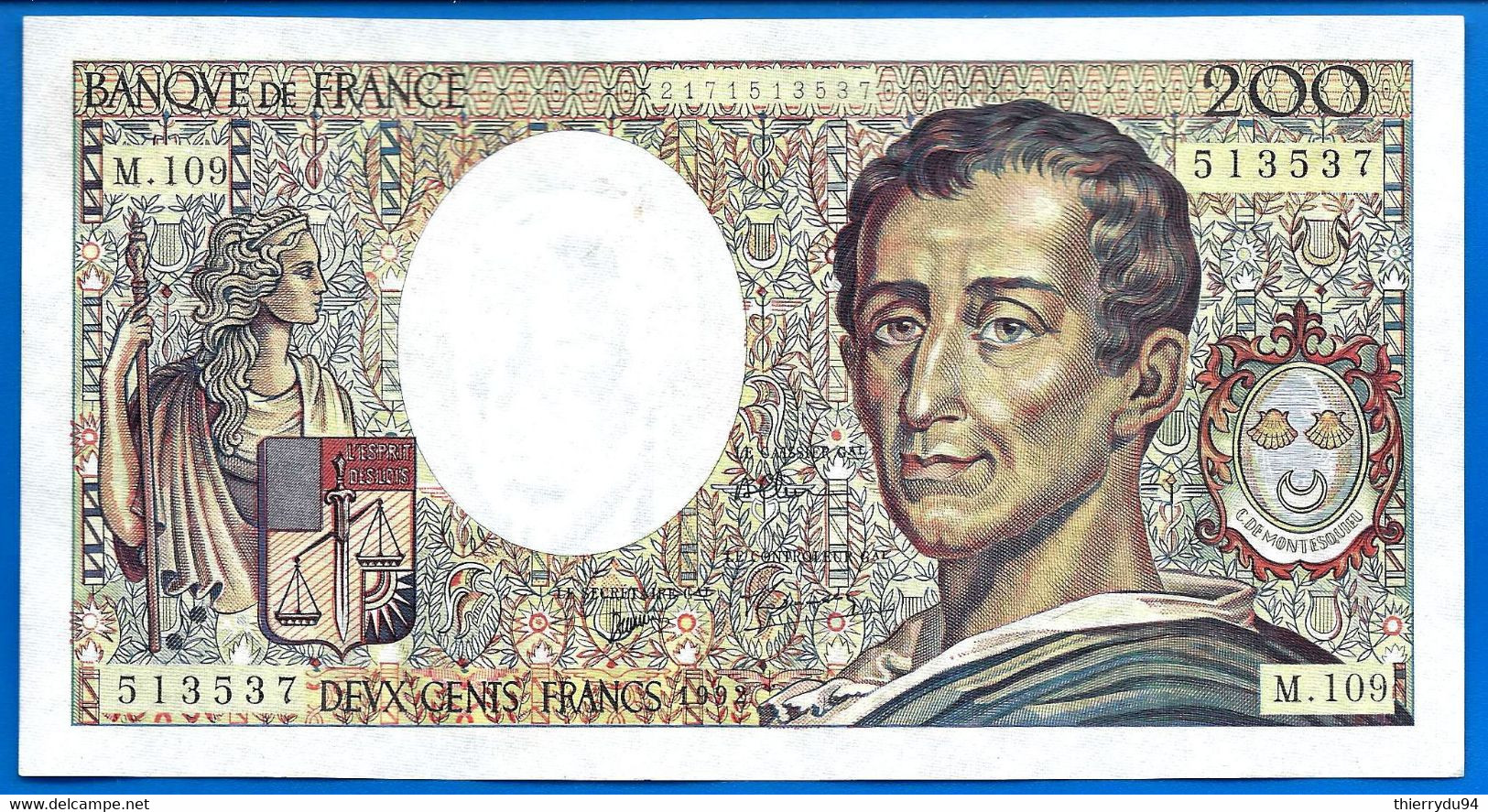 France 200 Francs 1992 Montesquieu Frcs Frs Frc Serie M Que Prix + Port Banknote Paypal Crypto - 200 F 1981-1994 ''Montesquieu''