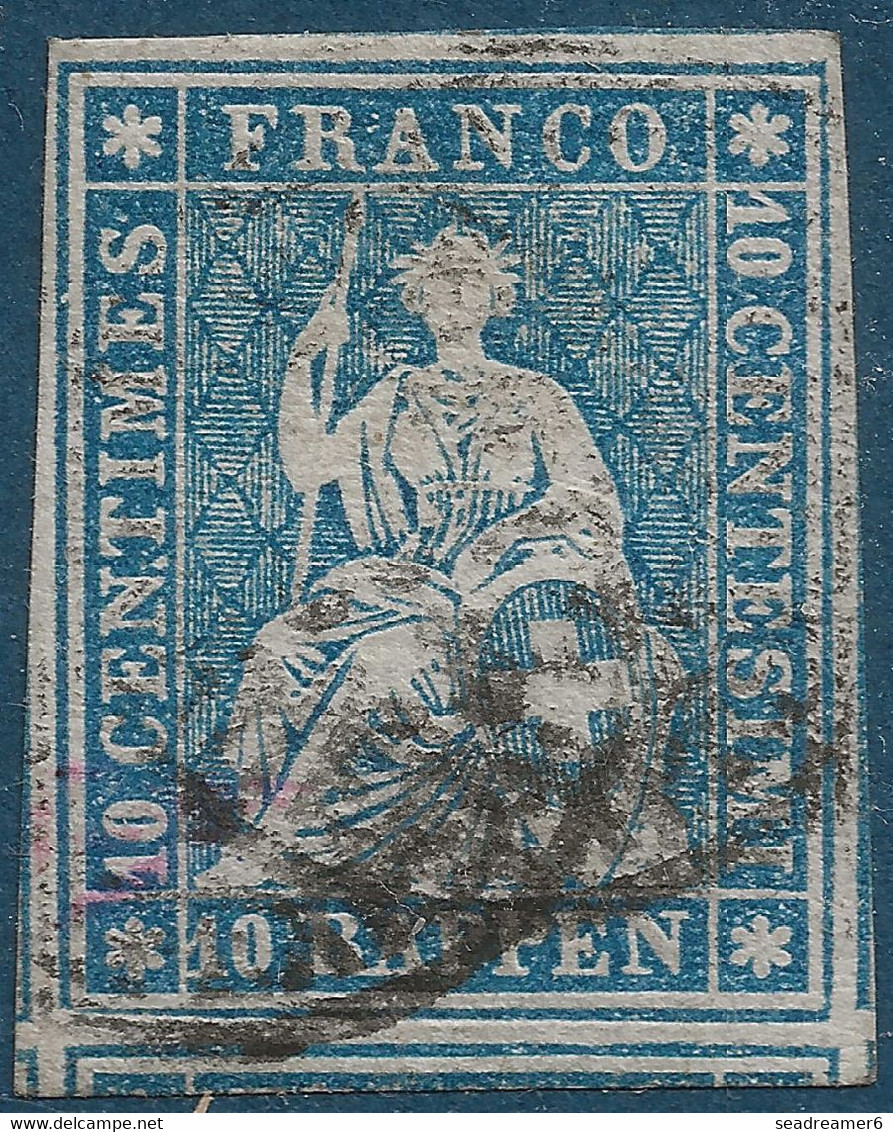 Suisse Déesse Assise Non Dentelé N°27 Fil Vert Papier épais Oblitéré Dateur Très Belles Marges Plusieurs Voisins TTB - Used Stamps