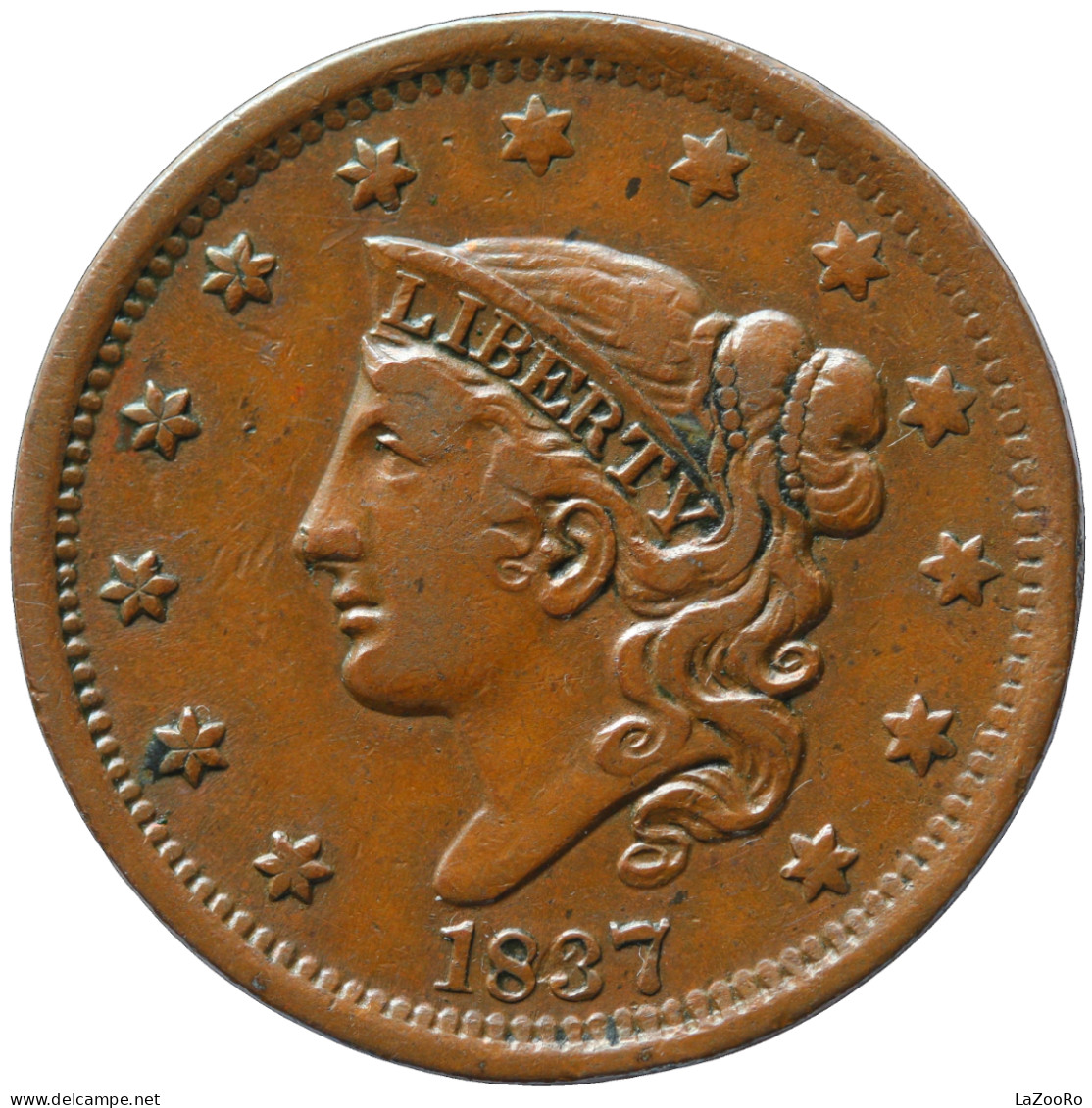 LaZooRo: United States 1 Cent 1837 UNC Date, Lips & Nose Job Errors, Rare - 1816-1839: Coronet Head (Testa Coronata