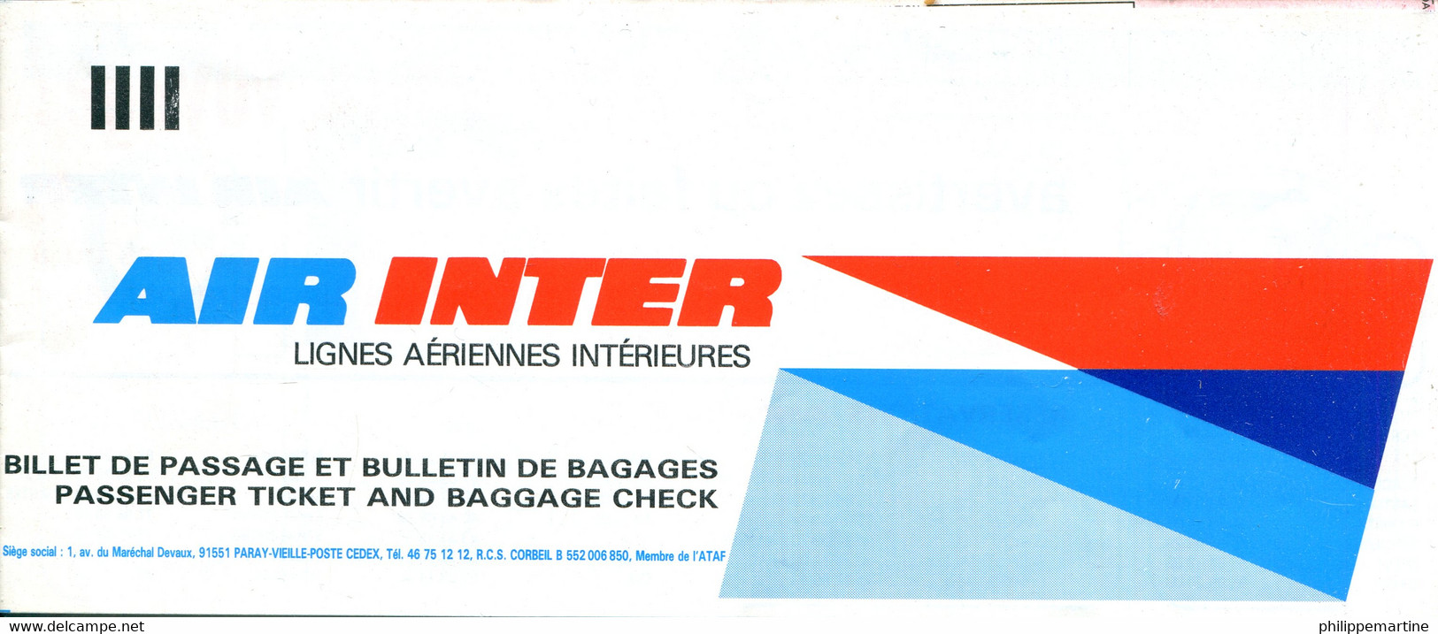 Billet D'avion Air Inter : Orly - Perpipnan - Orly - Au Verso Publicité TRT (années 80) - Tickets
