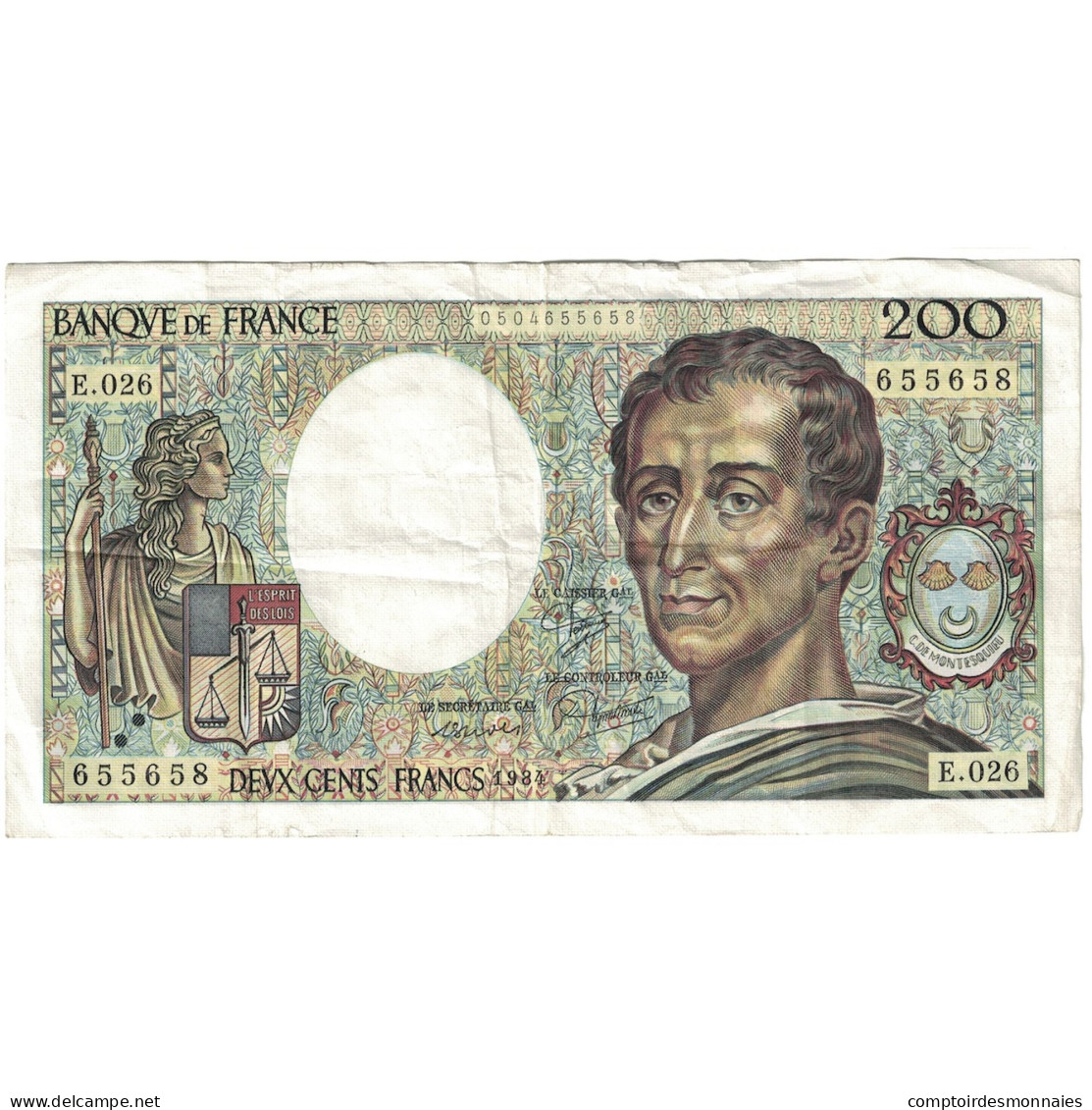 France, 200 Francs, Montesquieu, 1984, E.026, TB+, Fayette:70.4, KM:155a - 200 F 1981-1994 ''Montesquieu''