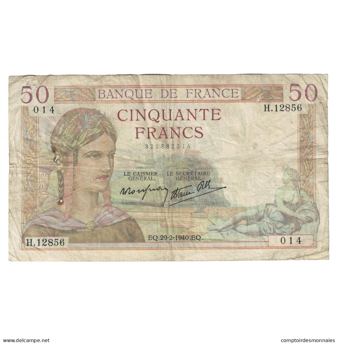 France, 50 Francs, Cérès, 1940, H.12856, TB, Fayette:18.40, KM:85b - 50 F 1934-1940 ''Cérès''