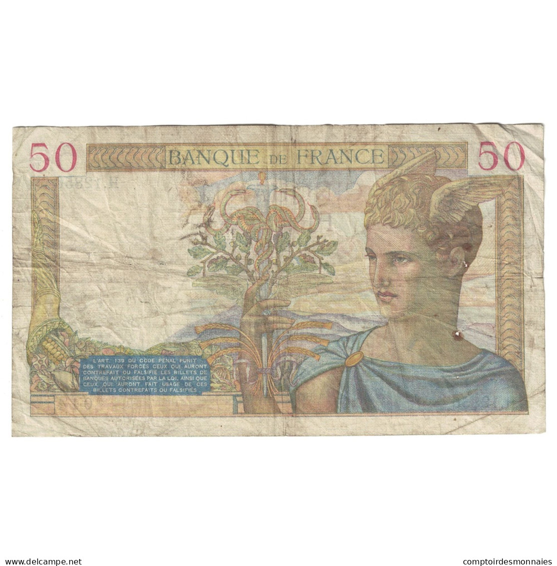 France, 50 Francs, Cérès, 1940, H.12856, TB, Fayette:18.40, KM:85b - 50 F 1934-1940 ''Cérès''