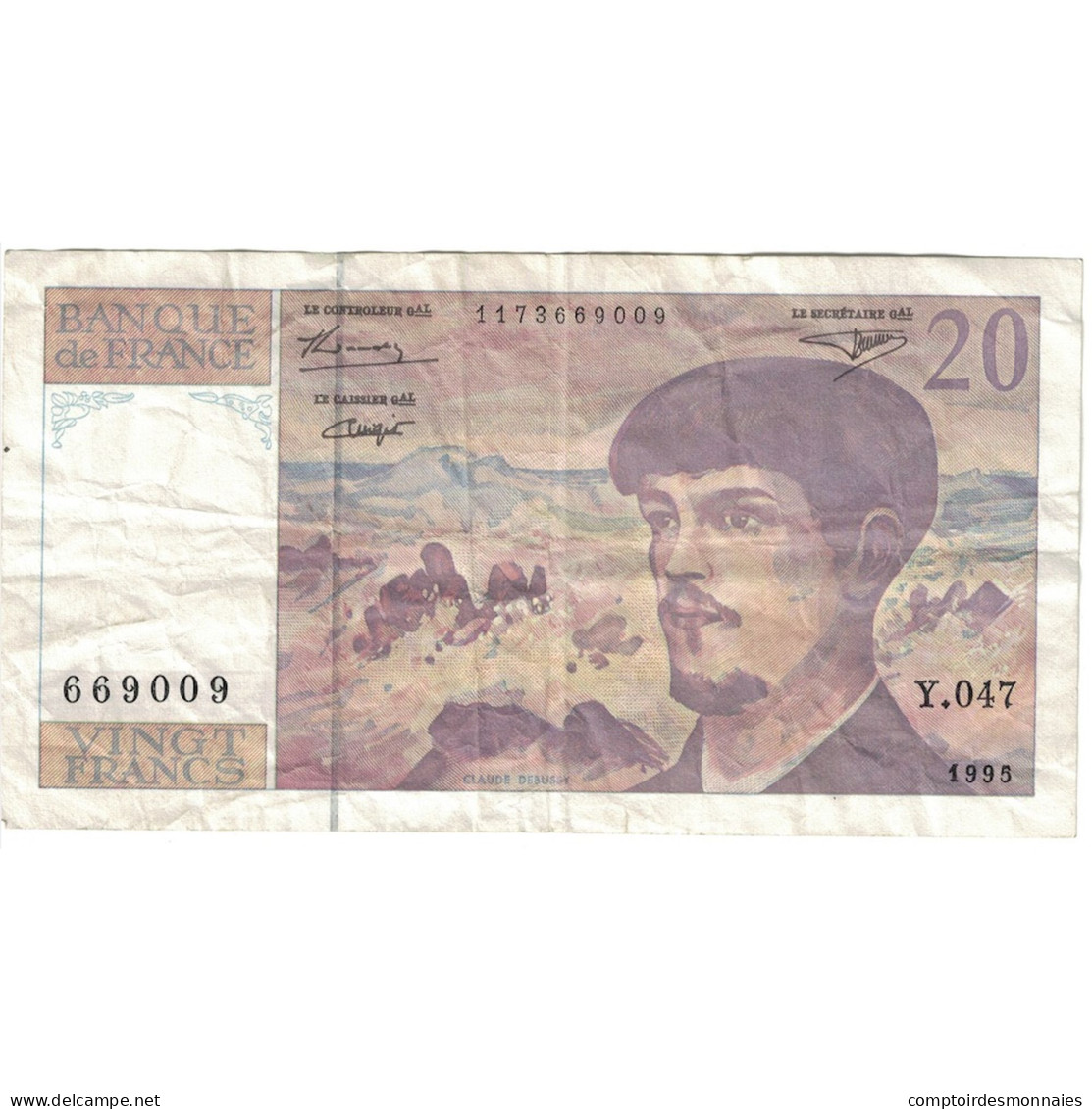 France, 20 Francs, Debussy, 1995, Y.047, TB+, Fayette:66ter.1, KM:151h - 10 F 1972-1978 ''Berlioz''