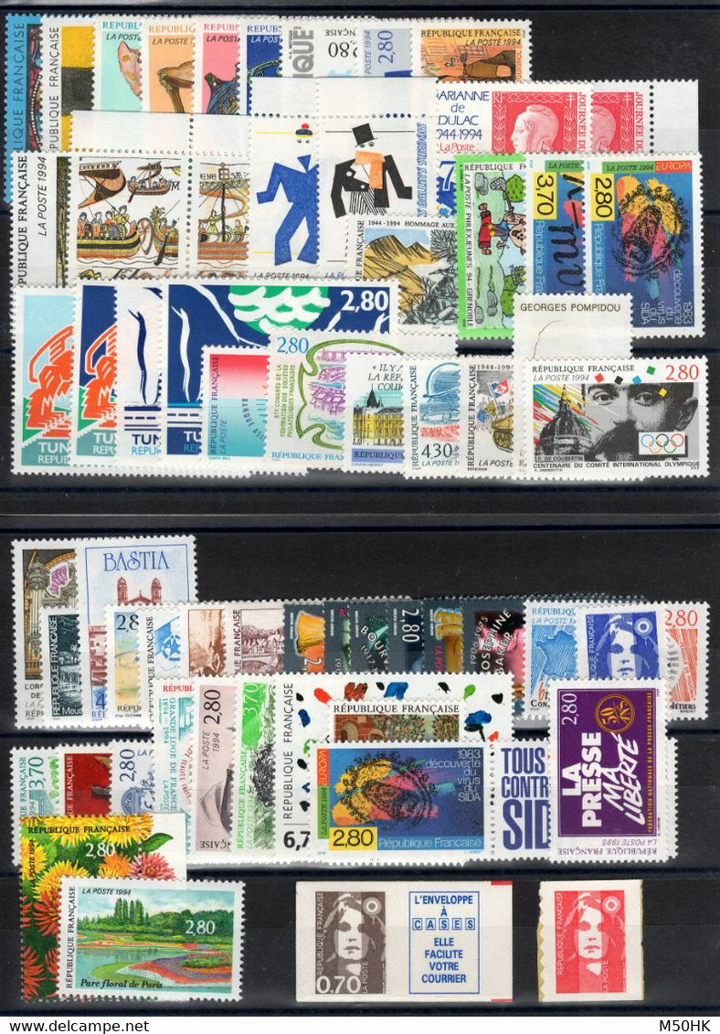 Année 1994 N** Complète , 61 Timbres Du YV 2854 Au 2917 , Cote 122 Euros - 1990-1999