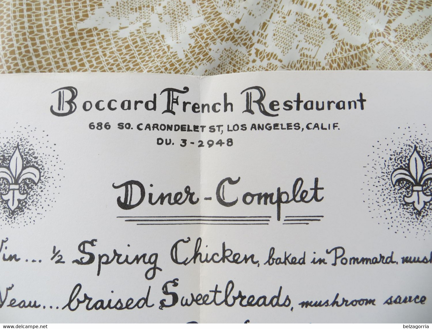 LOS ANGELES -  MENUS CARTES  -  BOCCARD FRENCH RESTAURANT  -  Diner Complet  -   VOIR SCANS - Menus