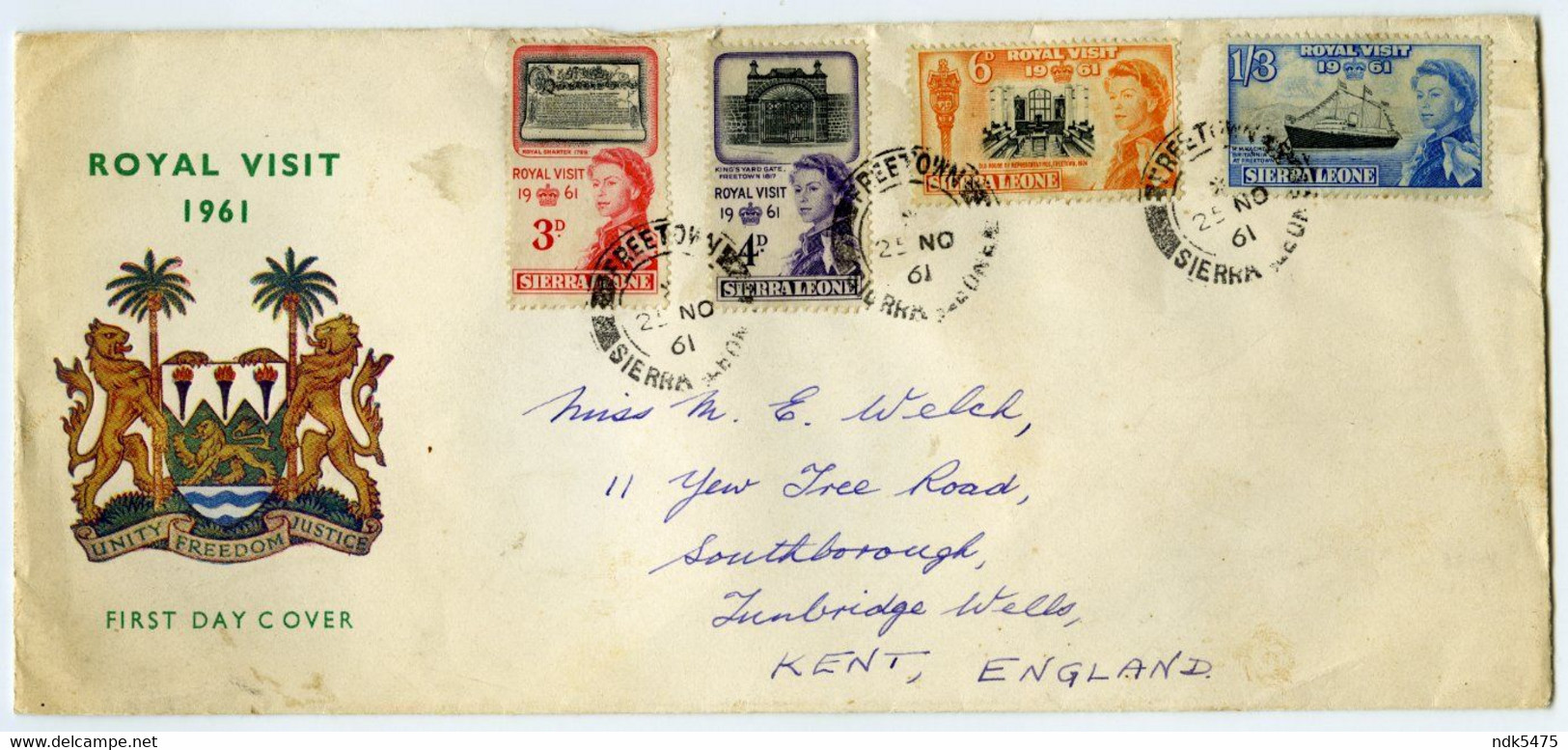 SIERRE LEONE : ROYAL VISIT 1961 FDC / ADDRESS - TUNBRIDGE WELLS, SOUTHBOROUGH, YEW TREE ROAD (WELCH) - Sierra Leone (1961-...)