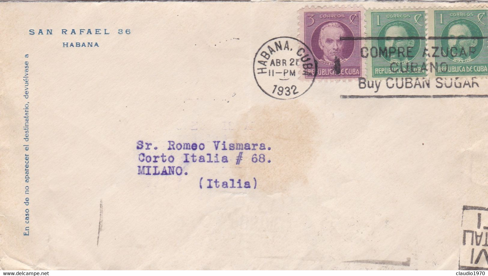 CUBA - HABANA - STORIA POSTALE -  BUSTA VIAGGIATA PER MILANO - ITALIA - Cartas & Documentos