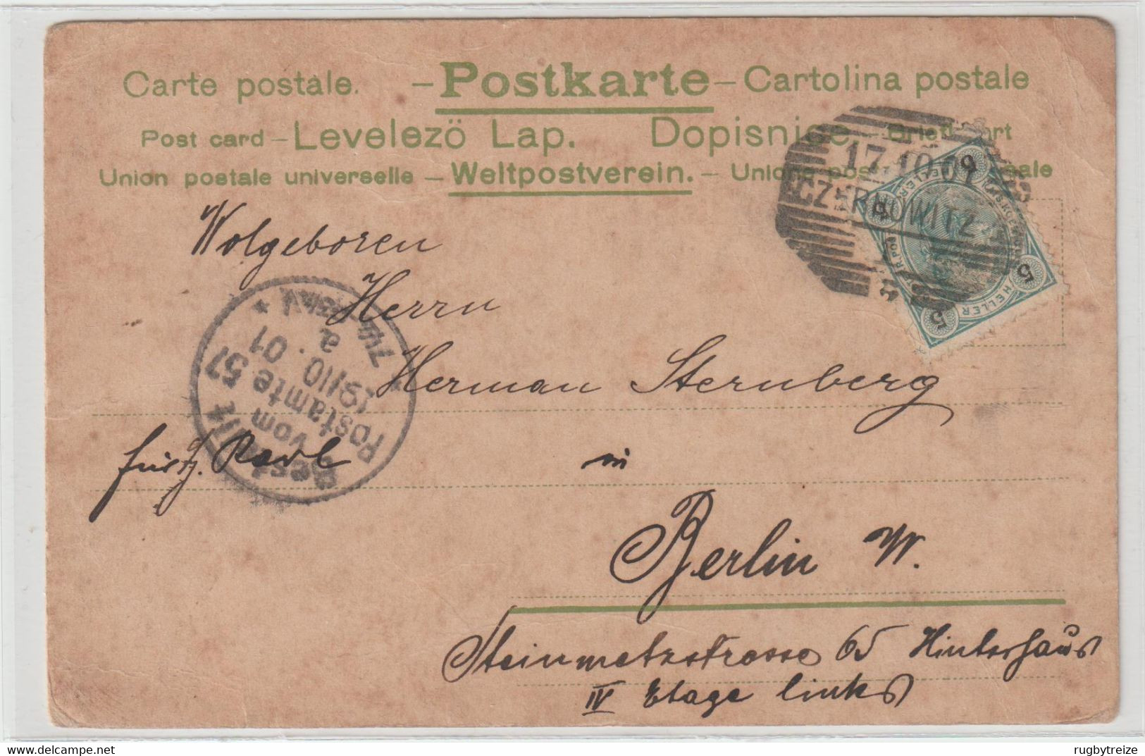 5867 CZERNOWITZ - CARTE POSTALE PRÉCURSEUR, VOYAGÉE En 1901 Berlin Postamte 57 - Ukraine
