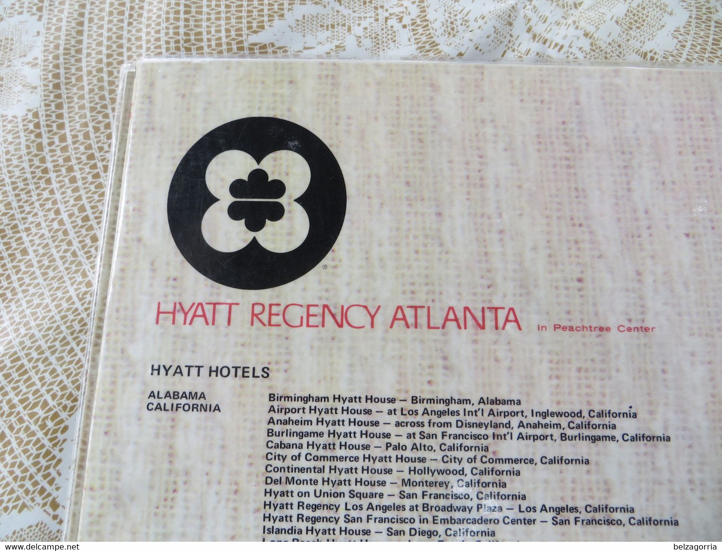 GEORGIA  - HYATT REGENCY ATLANTA  HOTELS  -  MENUS CARTES   -   VOIR SCANS - Menus