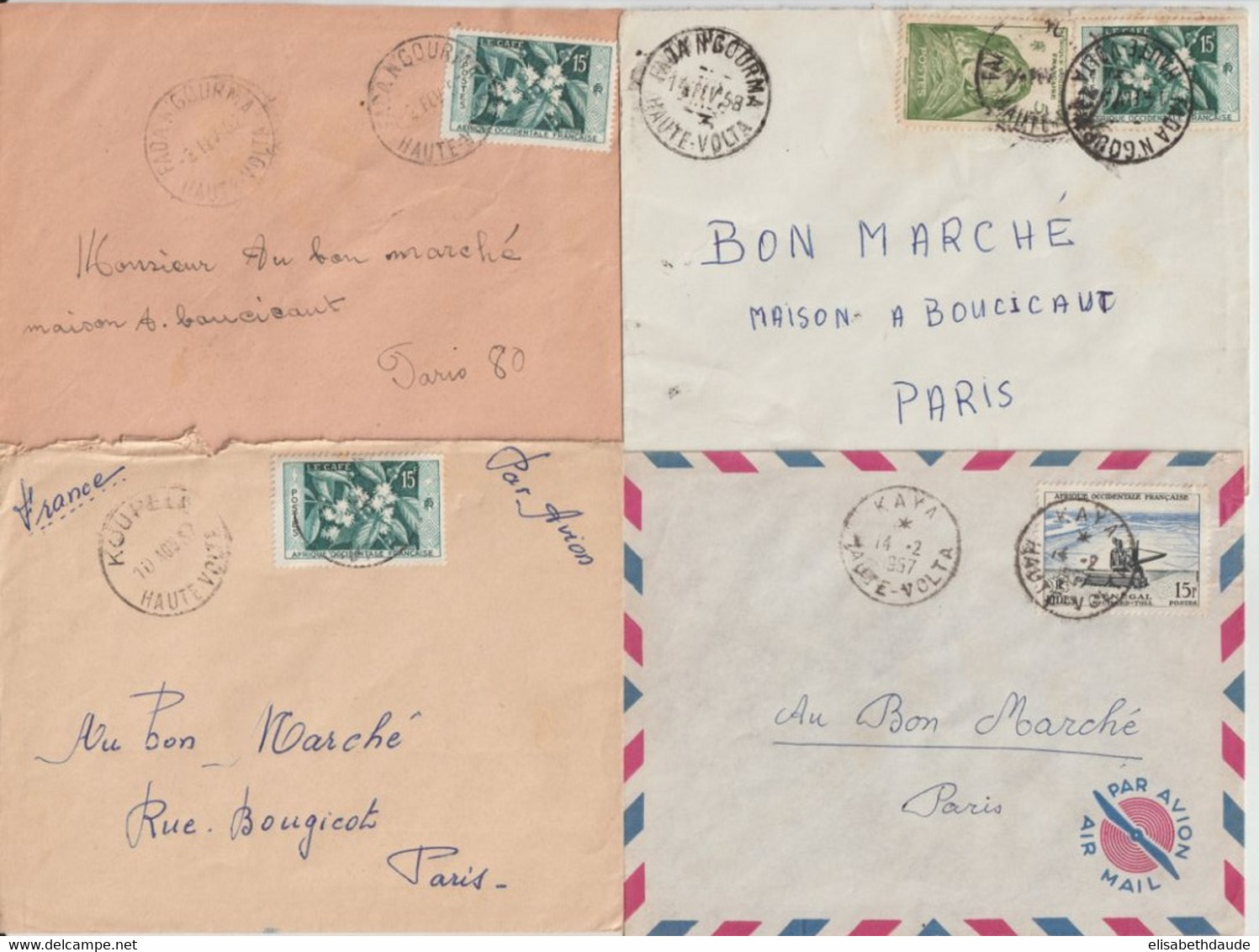 AOF / HAUTE VOLTA - 1957/1958 - 4 ENVELOPPES De FADA N'GOURMA / KOUPELA / KAYA (FIDES) ! => PARIS - Covers & Documents