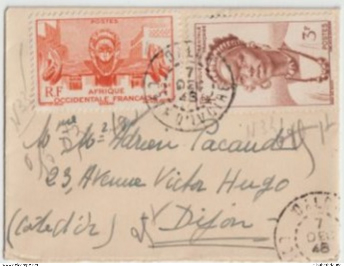 AOF / COTE D'IVOIRE - 1948 - ENVELOPPE PETIT FORMAT CARTE De VISITE De DALOA ! => DIJON - Cartas & Documentos