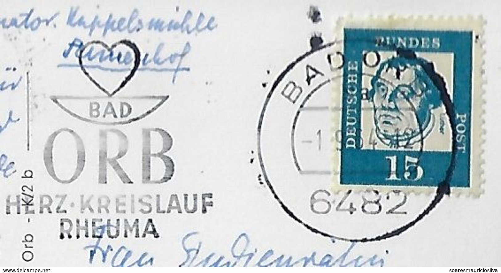 Germany 1964 Postcard Bad Orb To Bad Homburg Slogan Cancel Heart Circulation Rheumatism Stamp 15 Pfennig Martin Luther - Thermalisme