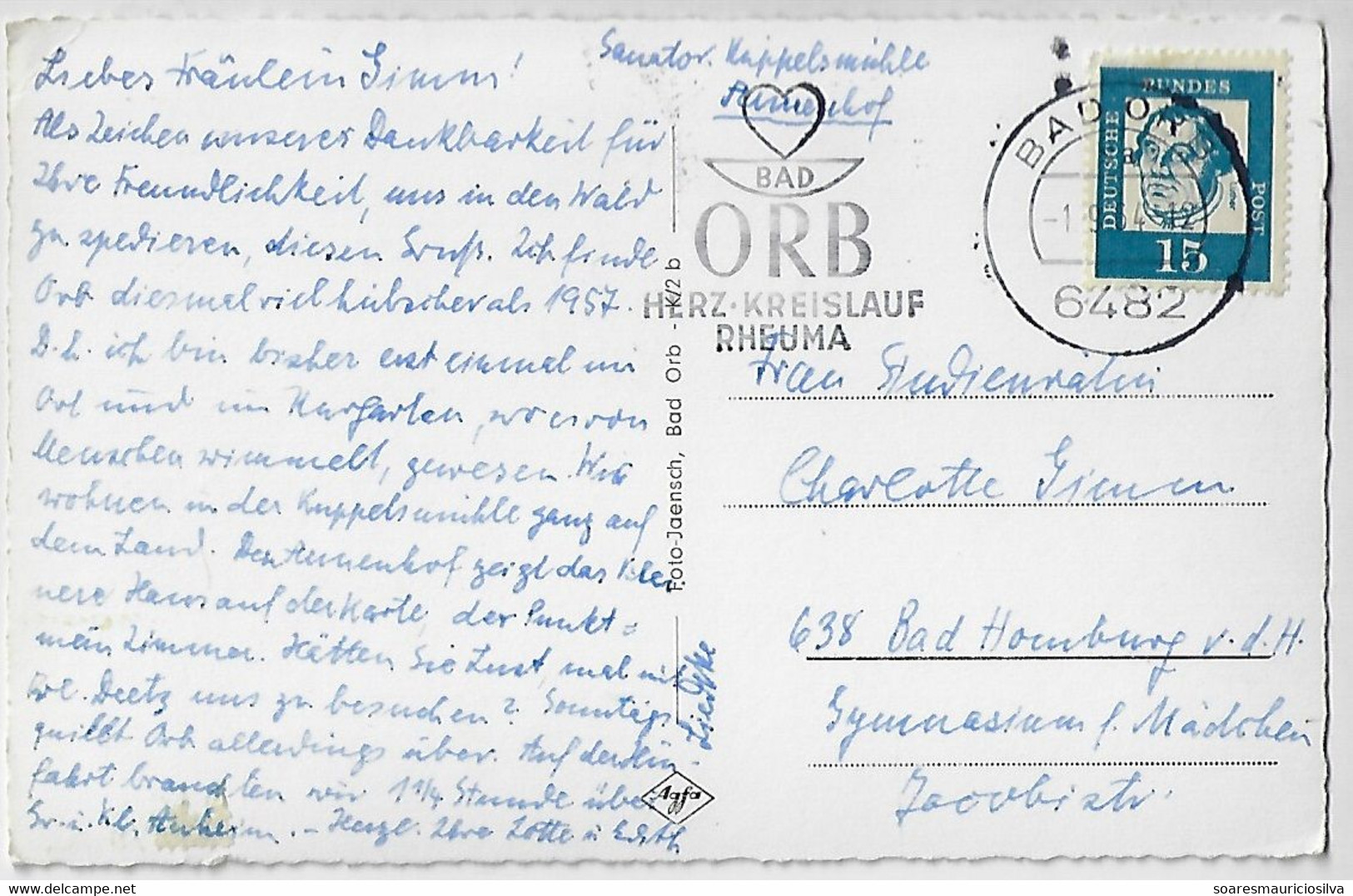 Germany 1964 Postcard Bad Orb To Bad Homburg Slogan Cancel Heart Circulation Rheumatism Stamp 15 Pfennig Martin Luther - Hydrotherapy