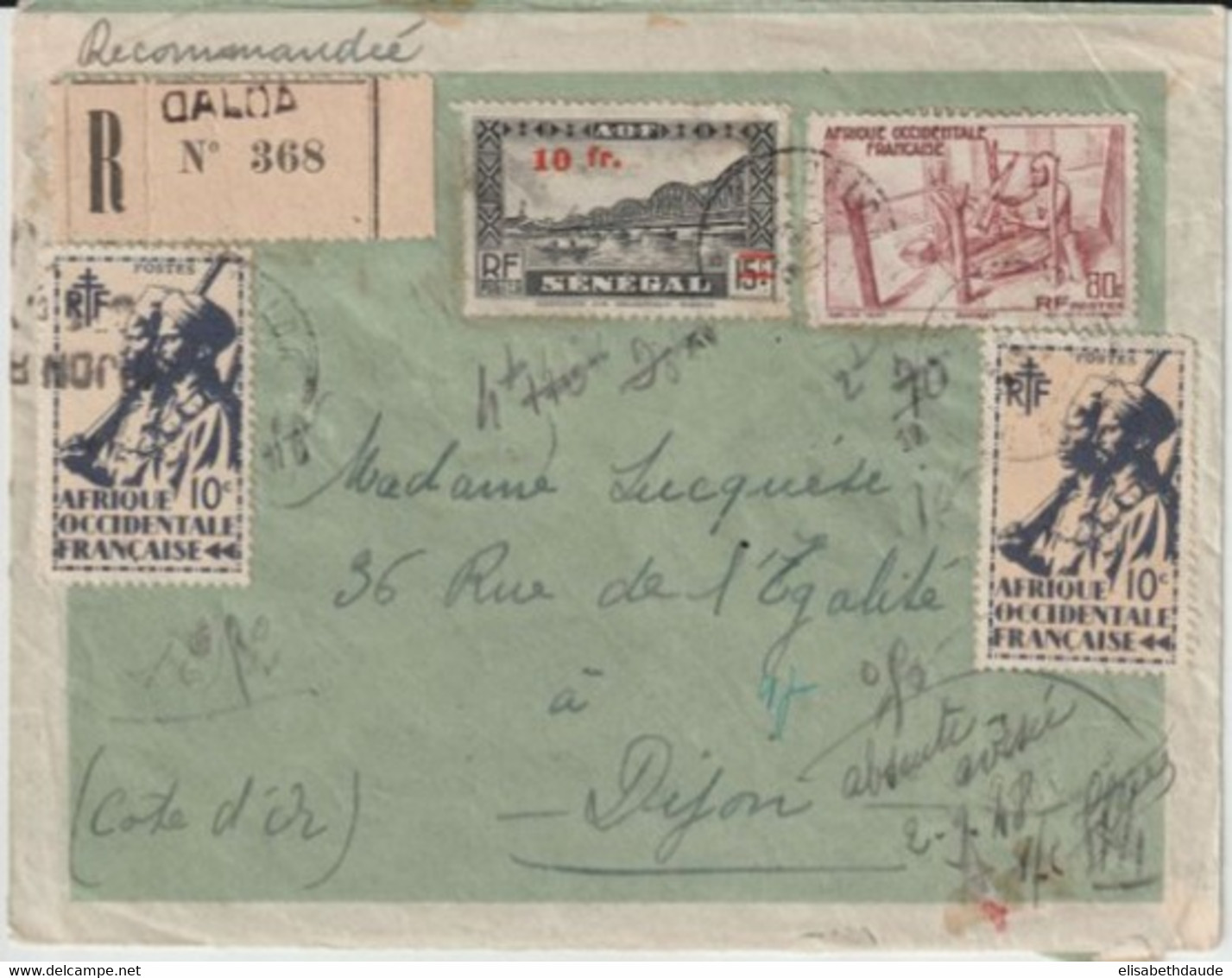 AOF / COTE D'IVOIRE - 1948 - ENVELOPPE RECOMMANDEE Par AVION De DALOA ! => DIJON - Lettres & Documents