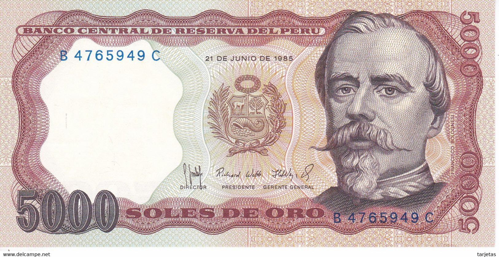 BILLETE DE PERU DE 5000 SOLES DE ORO DEL AÑO 1985 SIN CIRCULAR (UNC) (BANK NOTE) - Pérou