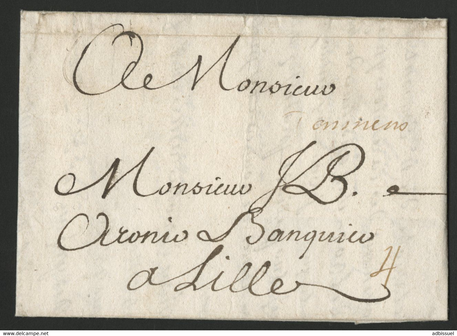 SOMME "D'Amiens" Manuscrit En 1697 Lenain N° 1 Cote 600 € + Taxe 4 Sur Lettre Pour Lille. Rare Avant 1700,TB, Voir Suite - ....-1700: Precursori