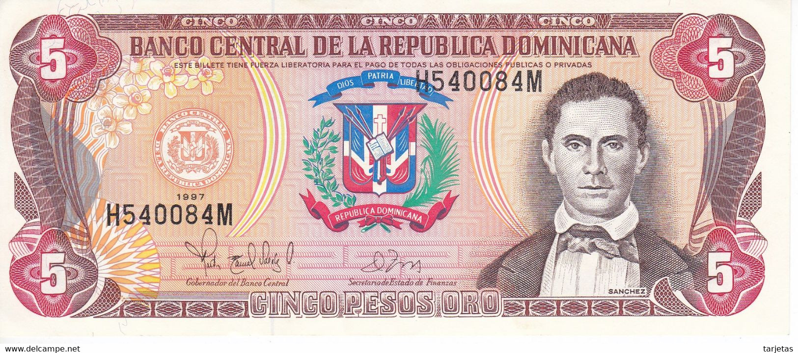 BILLETE DE LA REPUBLICA DOMINICANA DE 5 PESO ORO DEL AÑO 1997 EN CALIDAD EBC (XF) (BANKNOTE) - Dominicaine